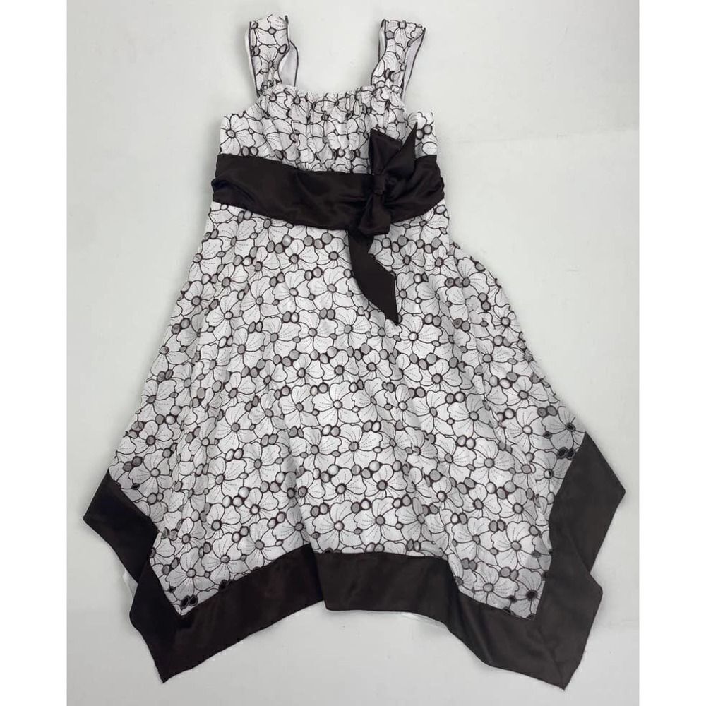 2004 My Michelle Girls Handkerchief Hemline Dress Brown - Girls Size 10